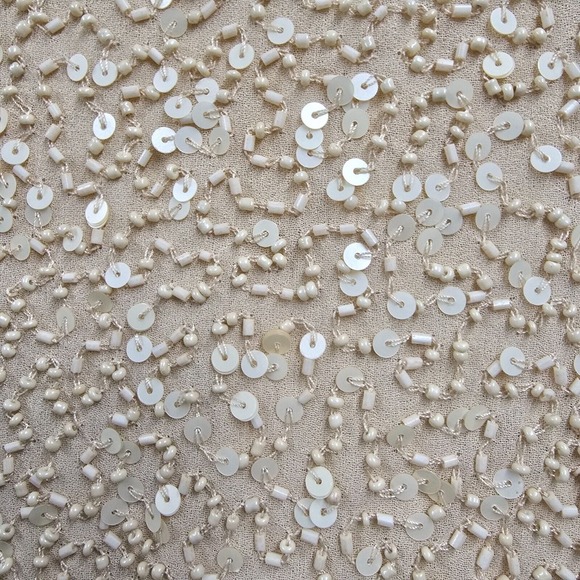 Sundance Top Womens Medium Beige Sequins Beaded Slit Sleeve Pullover Glam - Picture 4 of 11